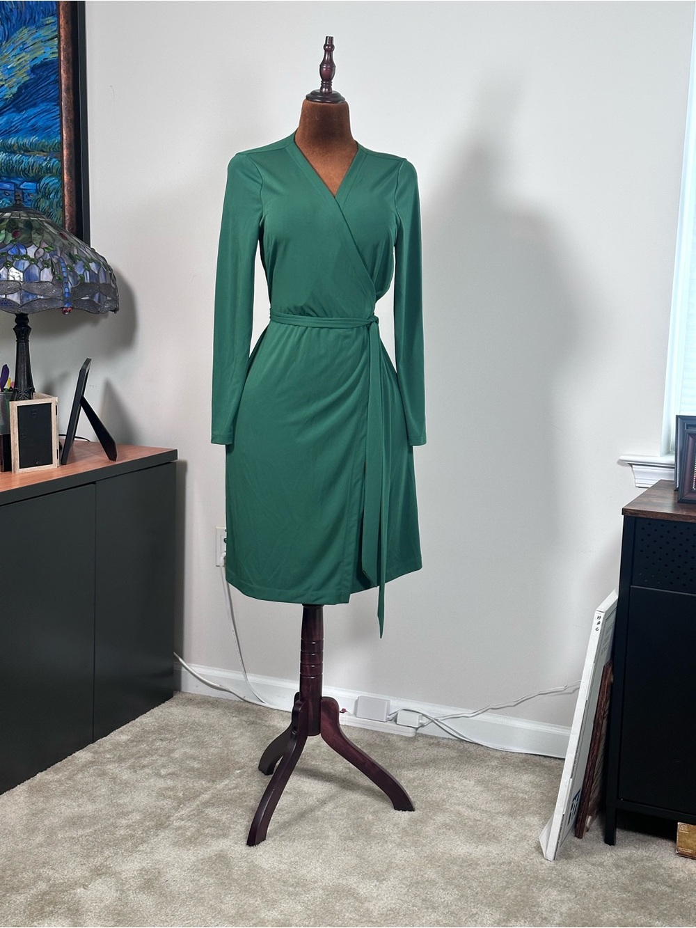 Ann Taylor Emerald Green Long Sleeve Wrap Dress
